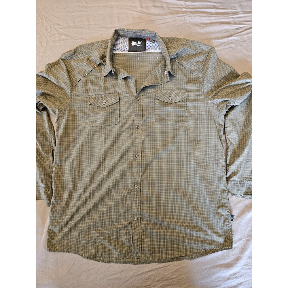Howler Brothers Men’s Long Sleeve Western Shirt - Green Plaid Vented Tech XL